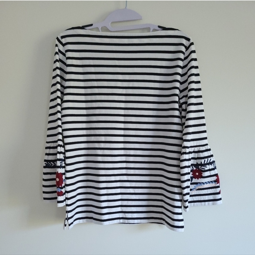 J.Crew Floral Embroidered Stripe Boat Neck Bell Sleeve‎ Boho Top XS - Picture 2 of 6